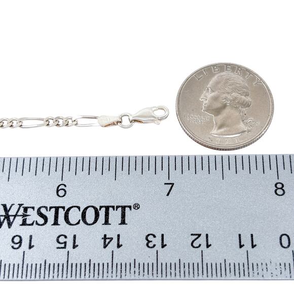 Italian Figaro Chain Bracelet | Classic Flat Link | Sterling Silver 925 | 7" - Picture 2 of 6